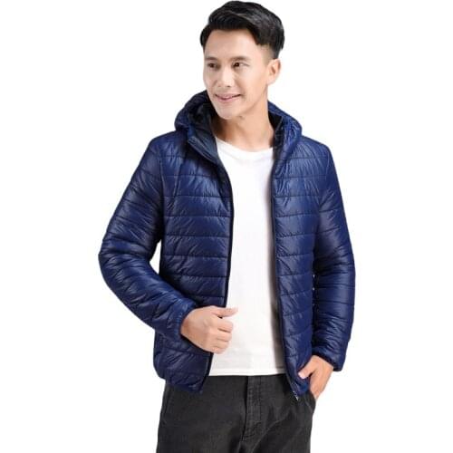 Mens long sleeve duck down jackets with hat zipper winter coat windprooof parka