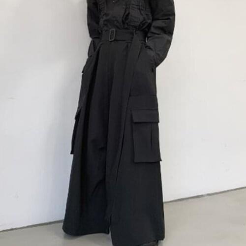 Mens Japanese loose casual wide-leg overalls mens trendy brand hip-hop trousers and kimono straight skirt pants