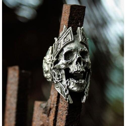 Us Size Unique Gods of War Ares Skull Rings Punk Rock Warrior 316L Stainless Steel Ring Mens Biker Party jewelry Wholesale