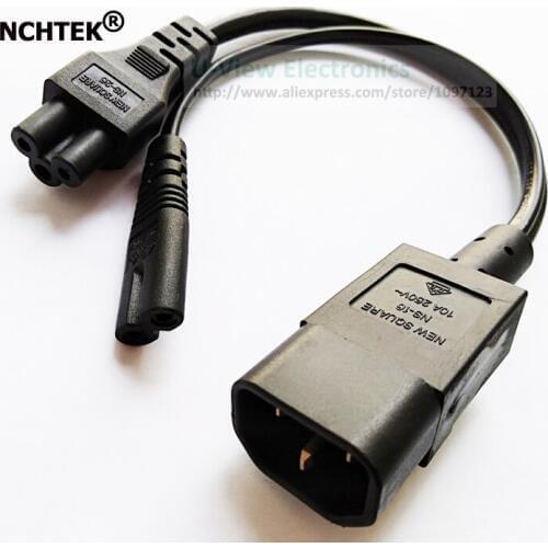 NCHTEK IEC 320 C14 3Pin Male to C5 + C7 Female Power Adapter Cable About 30CM/Free Shipping/5PCS