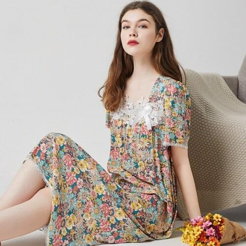 Bohemia Style Summer Long Dress Loose Casual Home Clothes Plus Size Cotton Sleepwear Nightgowns Women Lace Sweet Night Shirt