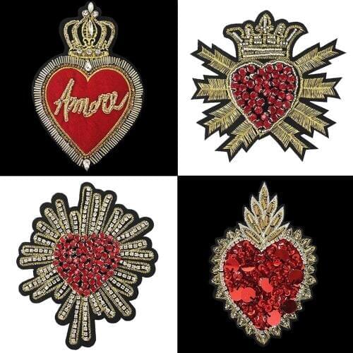 New Crown clothing patch Rhinestone handmade Explosive heart DIY embroidered patches Sew On clothes backpack hat badge CZ5678