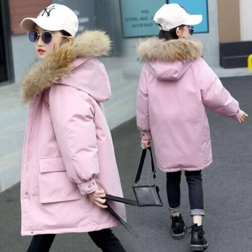 Solid Color Hooded Down Parkas For 4 6 8 10 12 14 Year Girls Coats Fashion Winter Warm Thickening Jackets Kids Long Outerwear