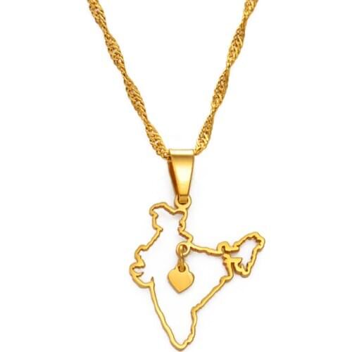 Anniyo India Map With Heart Pendant Necklaces Gold Color Indian Jewelry #168621
