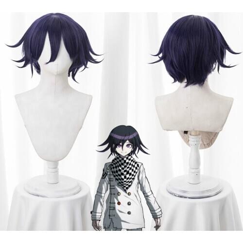 Danganronpa V3: Killing Harmony Ouma Kokichi Cosplay Wig for Man Boys Short Straight Anime Wig Christmas Party Gift Blue Black