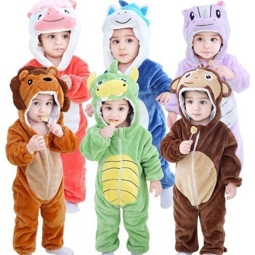 Newborn Baby Animal Dinosaur Pajamas Cosplay pajamas Boys Girls Winter Pajamas Flannel Thicken Warm Cartoon One-piece Sleepwear
