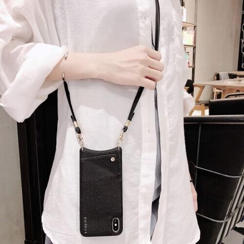 Suitable for Iphone 11 12 Leather Phone Case Fashion Strap Female Slung Hanging Neck Phone Case