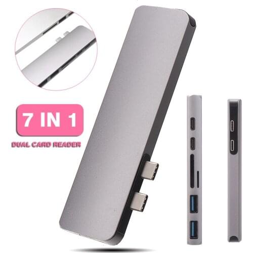Portable USB 3.0 Dual Type-C HDMI-compatible 4K Interface Hub Adapter Multiport Card Reader Convertor for MacBook Pro