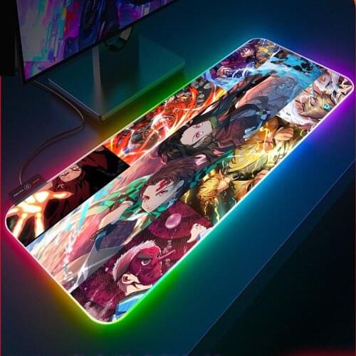 Ghost Slayer Peripheral Anime Carpet RGB Large Mouse Pad xxL Kawalili Gaming Accessories Luminous LED Gamer Keyboard Gaming Desk
