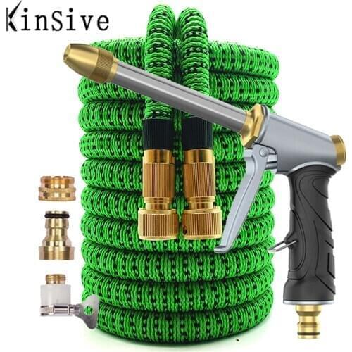 Dropship Expandable Garden Hose Flexible Shrinks Brass Water Gun Sprinkler High Pressure Car washer nozzle Showers Garden Supply