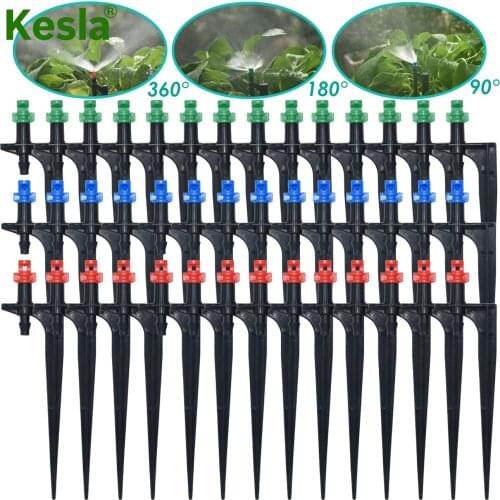 KESLA Greenhouse 90/180/360 Degree Micro Misting Nozzle on Stake with 1/4'' Barb Connector Garden Irrigation Watering Sprinkler