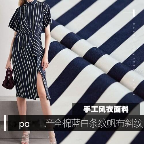 Luxury France old time canvas all cotton blue and white stripe canvas twill hand windbreaker fabric