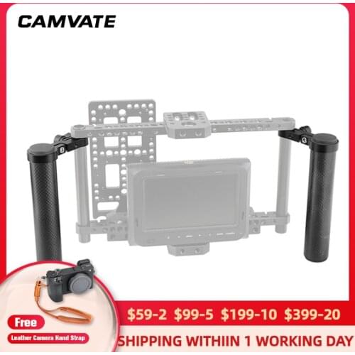 CAMVATE 2pcs Camera Handles Carbon Fiber Handgrip With Standard 15mm Rod Adapter Connection For Monitor Cage Rig Support System