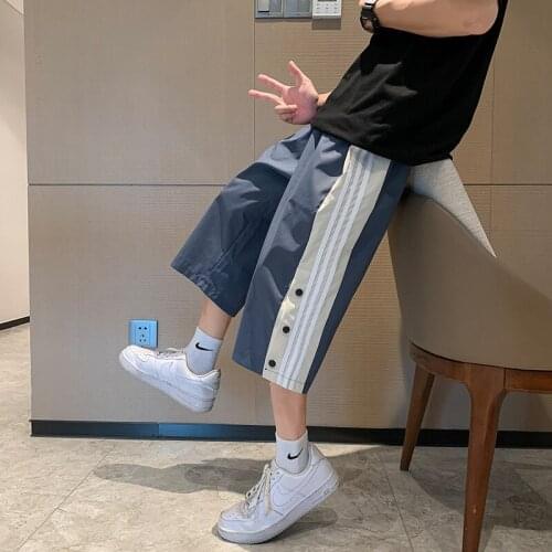 Summer Casual Shorts Male Thin Section Breasted Straight Shorts Men Hip Hop The New Movement Side Stripes Shorts