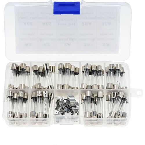 72pcs/Box 0.5A-30A 6x30mm Quick Blow Glass Tube Fuse Assorted Kits Fast-Blow Glass Fuses 6*30mm 250V