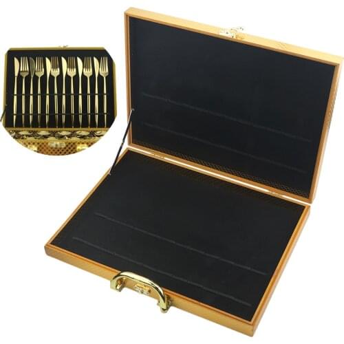 Cutlery Collection Case Gift Box For 16/24 Pcs Tableware Set Antioxidative Wooden Gift Box Gold Black Silver Storage Box