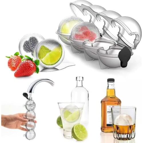 4 Cavity Ice Cube Maker For Freezer Icecream Cold Drinks Whiskey Cocktails Round Ice Ball Ice Grid Party For Bar Kitchen Tool