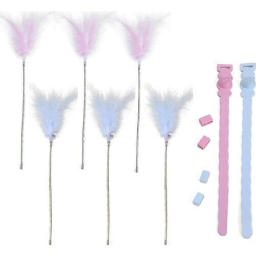 Legendog Funny Spring Kitten Teaser Interactive Faux Feather Cat Wand Teaser Pet Hunting Toy With Bell Training Toys
