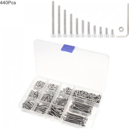440pcs/lot Stainless M3 Stainless Steel Hexagon Socket Cap Screws Bolts Nuts Furniture Fastener Kit with 2 Wrench