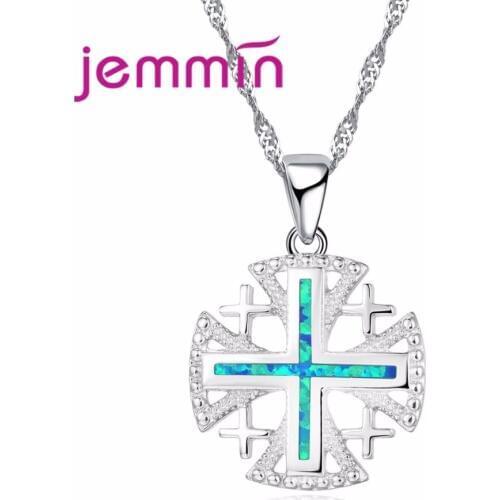 Top Quality Authentic 925 Sterling Silver Necklace Pendant Lake Blue Color Paved Fire Opal Stone for Women Ladies Gift