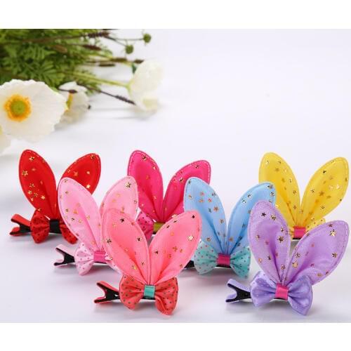 2019 new rabbit ears childrens cute bow hair clips stream sea clip hairpin hair accessories headdress 2Pcs