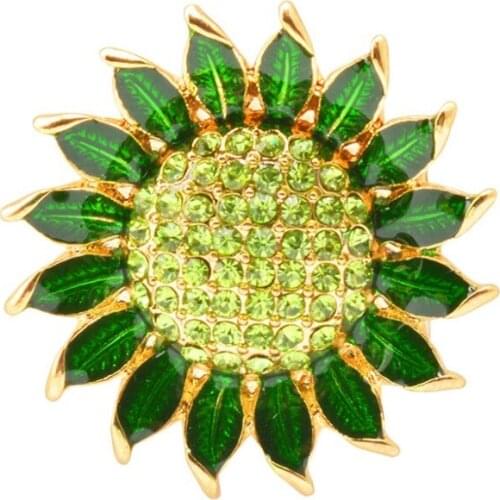 2019New Fashion Vintage Brooch Sunflower Brooches for women Gold Green Leaves Broches Mujer Rhinestone Flowers Pins Broach X1619