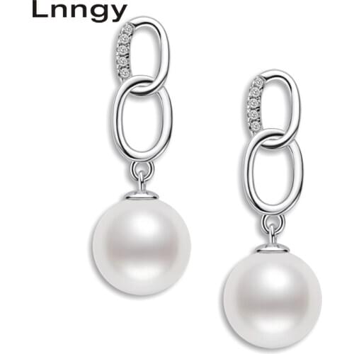 Lnngy 925 Sterling Silver 7.5-8mm Natural Freshwater Pearl Earrings for Women Pearl Chain Stud Earrings Ladies Elegant gifts