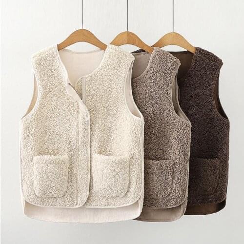 Vest Women Solid Short Loose Lambs Plush Vest Womens Fall Winter 2020 Korean Style Sleeveless Female Coats Warm Waistcoat