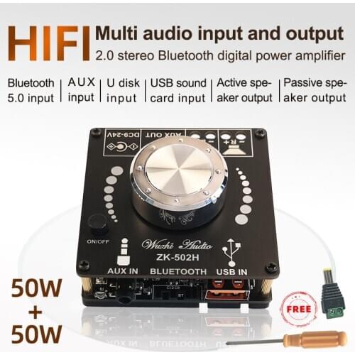 ZK-502H HIFI Bluetooth 5.0 TPA3116D2 Digital Power Audio Amplifier board 50WX2 Stereo AMP Amplificador Home Theater AUX USB