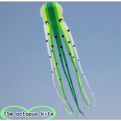 15m Green Crystal Octopus Kite Soft Inflatable Kite Animal Kit Tear-resistant Adult Outdoor Sports Flight Tool Kids Toys