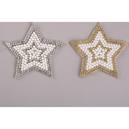 15pc Sparkling Star Embroidery Sew Patches for Clothing By Diamond Rhinestones pearl Iron on Stick Applique