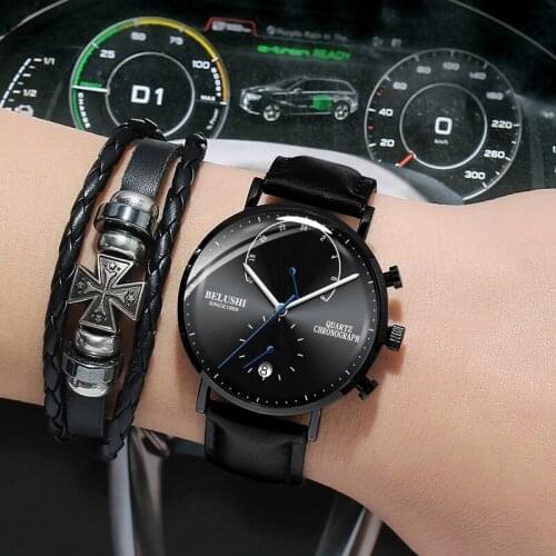 2019 relogio masculino Fashion watch men Top Brand Luxury Chronograph Quartz Watch High quality Waterproof leather wristwatch