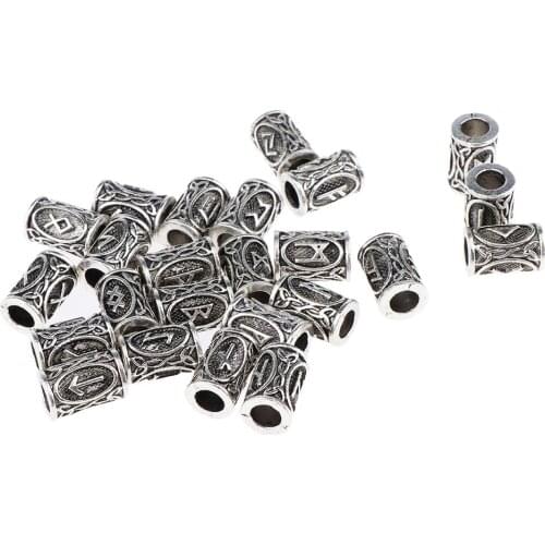 24Pcs Viking Runes Beads Hair Beard Paracord Bracelet Pendant Necklace DIY