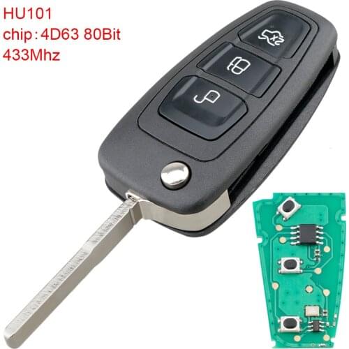 433Mhz 3 Buttons Flip Keyless Entry Fob with 4D63 80Bit Chip and HU101 Blade for Ford Mondeo Focus Fiesta Titanium 2011 2012