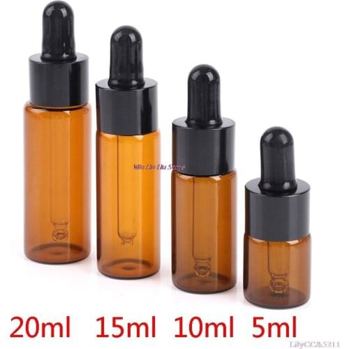 5 Stks/partij 5Ml 10Ml 15Ml 20Ml Bruine Fles Dropper Amber Pipet Fles Potten Cosmetische Parfum etherische Olie Flessen