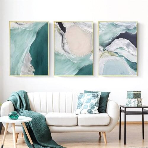 Abstract Lines Green Marbling Canvas Paintings Modern Posters And Prints Nordic Wall Poster For Living Room Bedroom Home Decor
