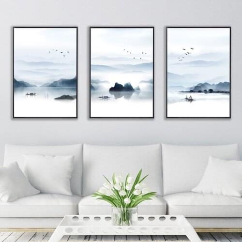 Watercolor Nordic Landscape Canvas Paintings Minimalist Poster Print Wall Art Picture for Living Room Home Office Decor Unframed