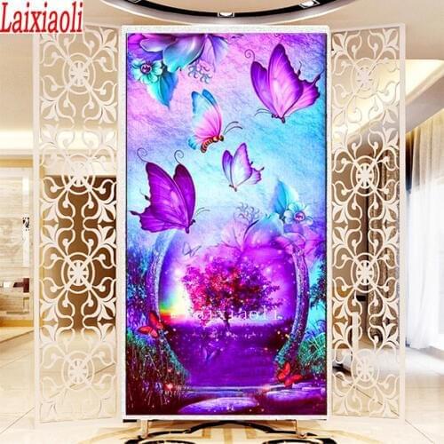 Large Diamond Painting purple butterfly life tree 5D DIY Full Square/Round Diamonds Embroidery Entrance decoration,Craft Kits