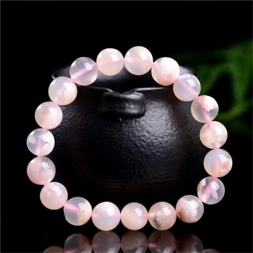 Grade A Natural Cherry Blossom Agate Beaded Bracelet 7mm 8mm 9mm 10mm Round Beads Bangle Stretch Charm Prayer Bracelet BR003