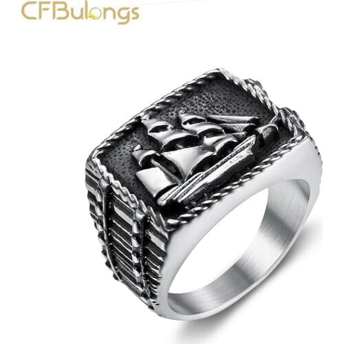 CFBulongs New Cool Black Viking Polishing Mens Ring 316L Stainless Steel Motorcycle Rider Retro Jewelry Dropshipping