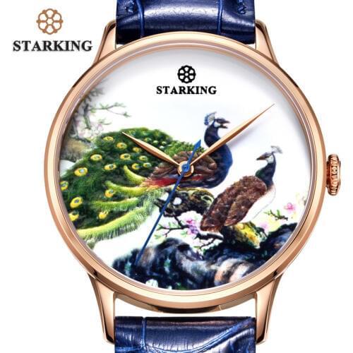 STARKING Famous Brand Watch Men AAA Quality Colorful Peacock Dial Royal Blue Watch Unique Design Steel Business Watch Automatic