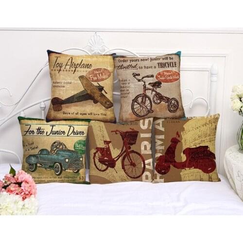 Decorative Pillow Case Vintage bicycle Transportation Pillowcase 17.5 Inches Cotton Linen Chair Seat Throw Pillow Cover T1010