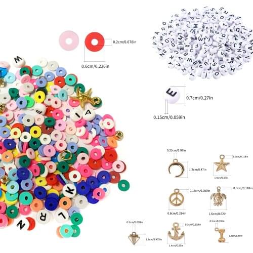 Disc Clay Beads 6mm Flat Round Polymer Clay Spacer Beads with Golden Pendant Charm Kit for DIY Jewelry Making Bracelets Necklace