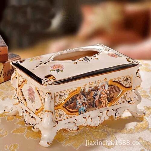 European high-grade ceramic tissue box ornaments European-model villa entrance living room coffee table ornaments