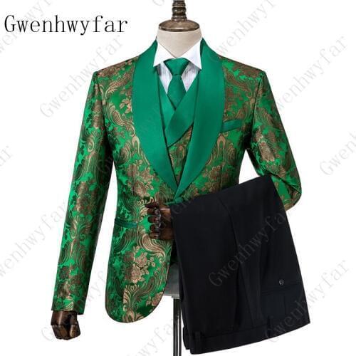 Gwenhwyfar New Style 2019 Men Fancy Blazer Men Suits For Wedding Floral Printed Slim Fit Male Flower Tuxedo Suit Man 3 Pieces