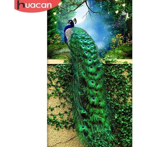 HUACAN Cross Stitch Diamond Embroidery Animal 5D DIY Full Square Picture Of Rhinestone Diamond Painting Peacock Home Decor Gift