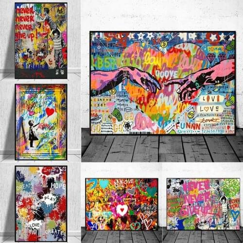 Messy Street Pop Art Canvas Painting Hippie Graffiti Poster And Prints For Living Room "All You Need Is Love" Home Decor Picture