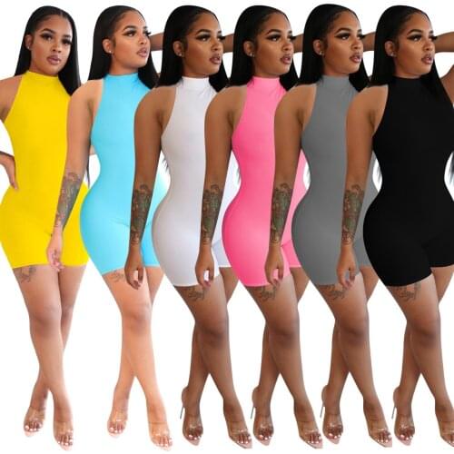 Off Shoulder Women Rompers Jumpsuit Shorts Summer Sexy Sleeveless Bodycon Playsuit Solid Color Beach Style One Piece Outfit