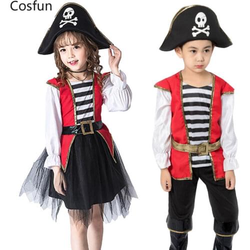 Captain Pirate Skull Costume Kid Boy Girls Halloween Buccaneer Cosplay Outfit Cool Hat Pants Suit Dress For Infant Toddler Child
