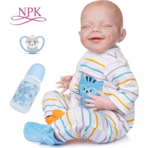 NPK 53CM April Hand-Drawing Hair Sleeping Reborn Baby Doll Lifelike Size Soft Body Flexible 3D Skin Tone with Veins Newborn